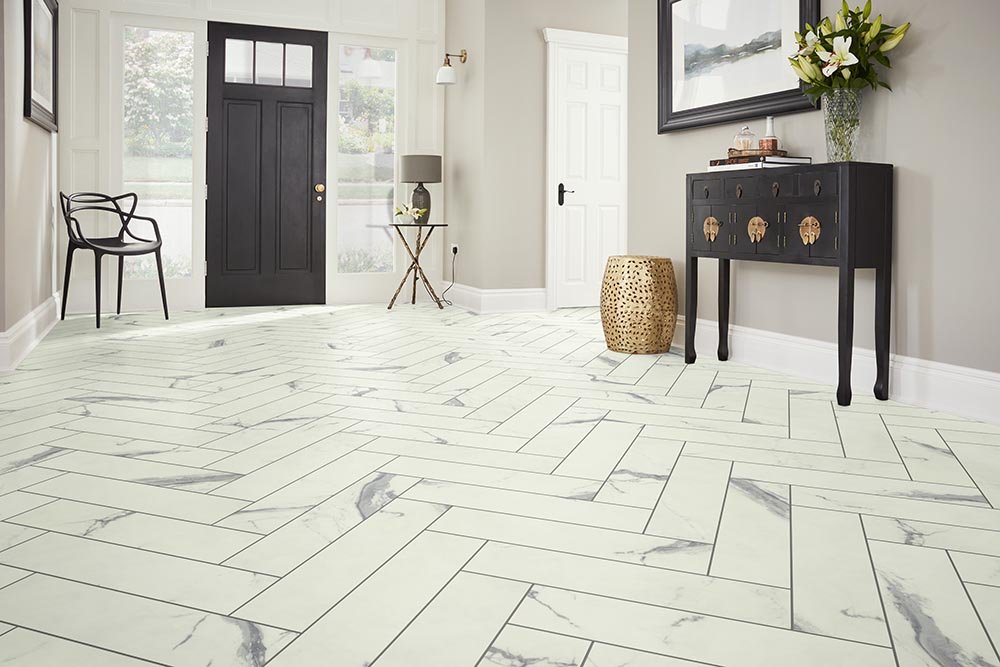 Entry Foyer Luxury Vinyl Tile Herringbone LVT -  Fairbanks CarpetsPlus in Fairbanks, AK